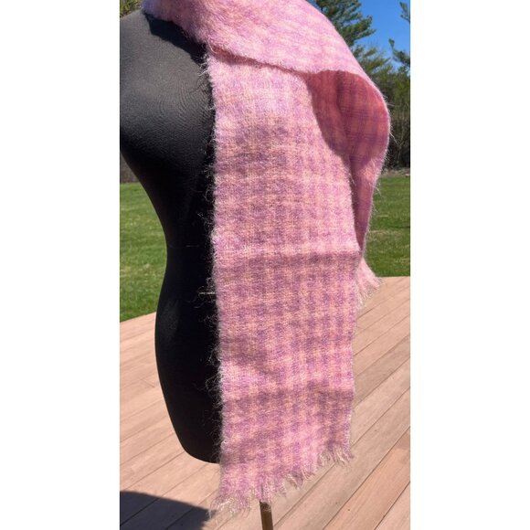 Vintage 1960’s Pink Purple Scarf Plaid Fall Winter Wool Woman's Scarf 33 1/2 x 8 - Picture 4 of 10